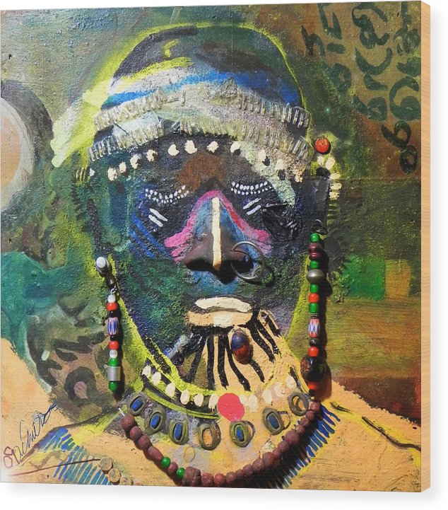 634x721 African Bead Painting Wood Print By Mohamed Saeed Omer - Bead Painting