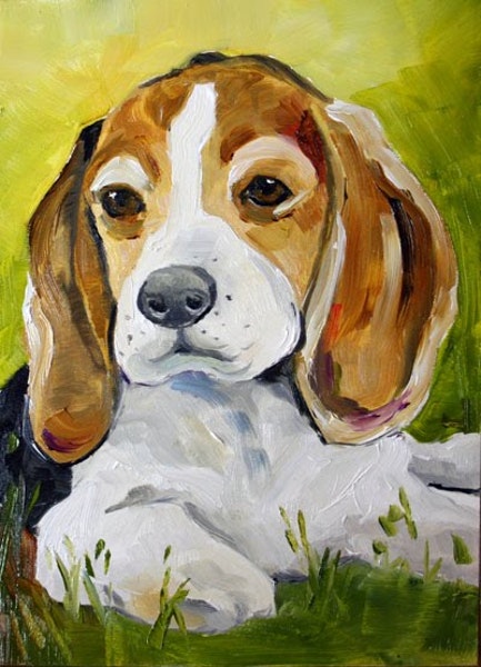 433x600 Where's My Mama Beagle Puppy Oil Painting, Dog Art By Laurie - Beagle Painting