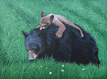 366x272 Black Bear And Cub - Bear Cub Painting