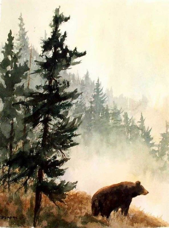 593x800 Black Bear Mountains Wildlife Nature Fine Art Watercolor Collector - Bear Mountain Painting
