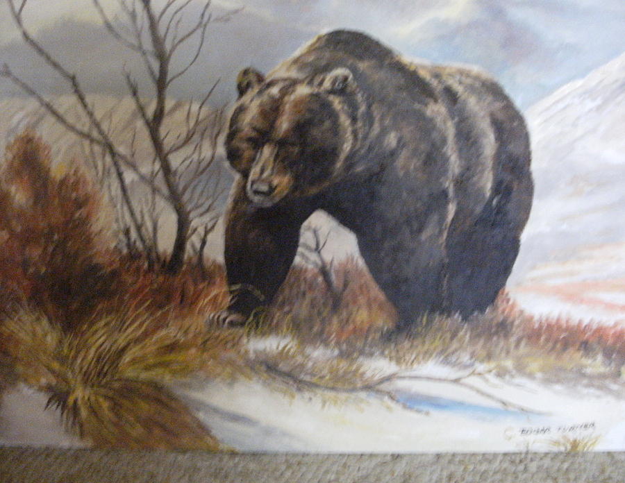 900x696 Brown Bear On Snowy Mountain Top Painting By Anne Elizabeth Whiteway - Bear Mountain Painting