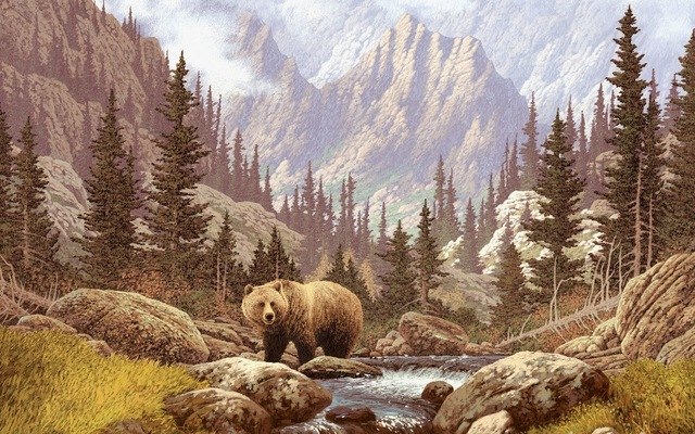 640x400 Living Room Home Wall Decoration Fabric Poster Painting Bear - Bear Mountain Painting