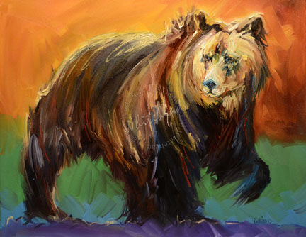 432x334 Daily Painters Abstract Gallery Bear Wildlife Animal Art Oil - Bear Oil Painting