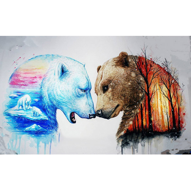 640x640 Diy Diamond Embroidery Grizzly Bears And Polar Bears Diamond - Bear Painting