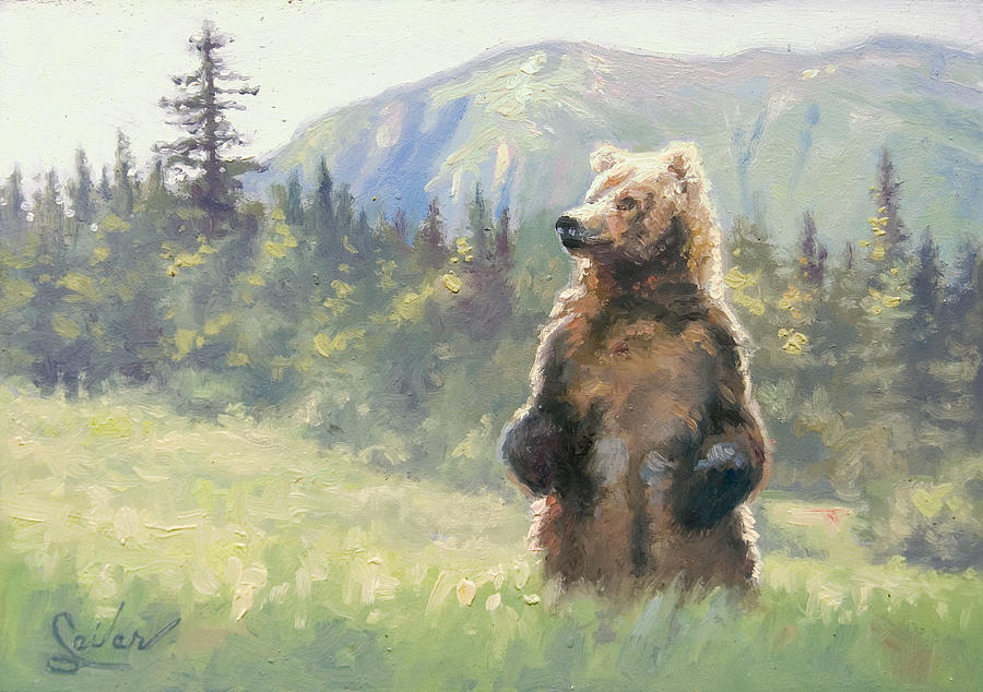 900x634 Something In The Air Alaskan Brown Bear Painting By Larry Seiler - Bear Painting