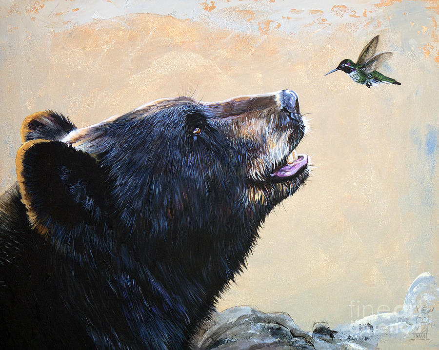 900x718 The Bear And The Hummingbird Painting By J W Baker - Bear Painting