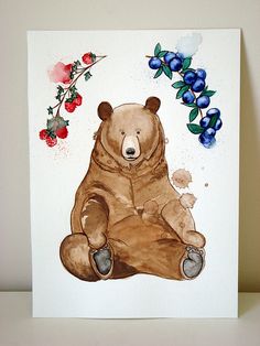 236x314 Bears Art Print By Amy Hamilton Nature Nurtures - Bear Watercolor Painting