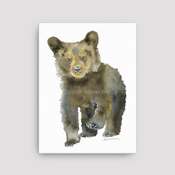 570x570 Black Bear Cub Watercolor Painting 12 X 16 Gallery Wrapped - Bear Watercolor Painting