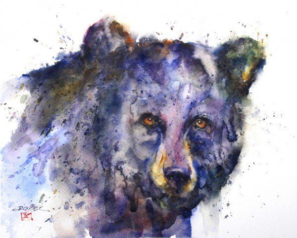 600x481 Dean Crouser's Wild And Splashy Paintings Art Installations - Bear Watercolor Painting