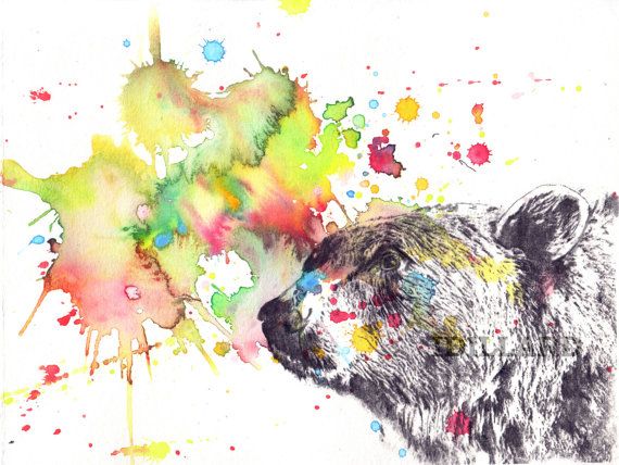 570x428 Grizzly Bear Animal Art Watercolor Painting Print Nursery Wall Art - Bear Watercolor Painting