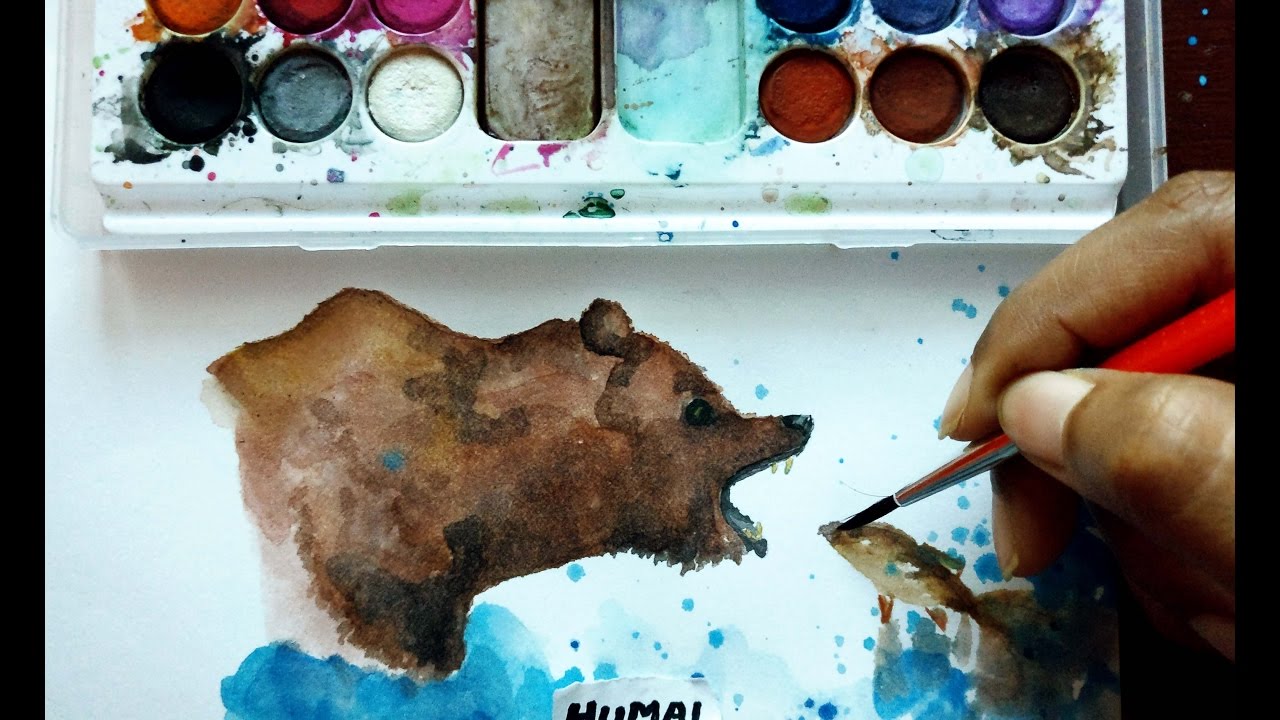 1280x720 Painting Grizzly Bear Fishing Watercolour Time Lapse - Bear Watercolor Painting