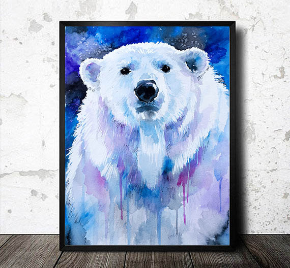 570x528 Polar Bear Watercolor Painting Print, - Bear Watercolor Painting