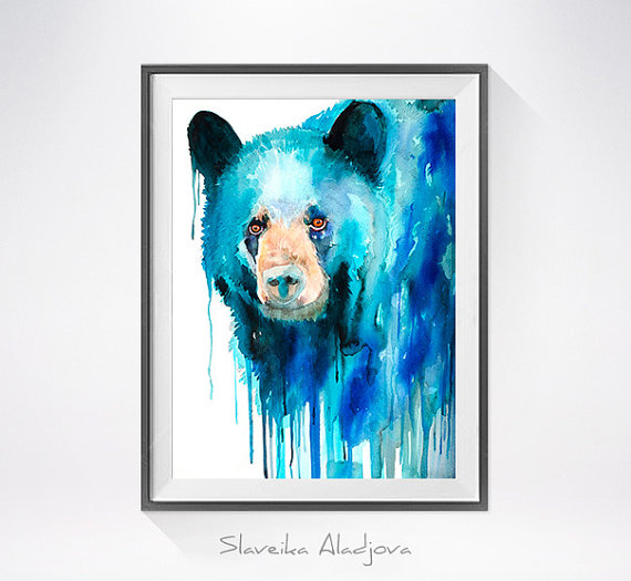 570x525 American Black Bear Watercolor Painting Print - Bear Watercolor Painting