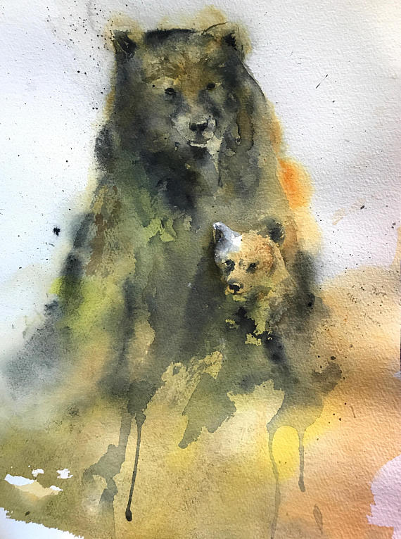 570x766 Bear Art Original Art Bear Watercolor Painting Home Wall - Bear Watercolor Painting