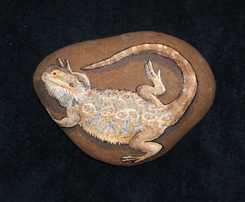 500x413 Bearded Dragon Rock Painting By Masterkrypton - Bearded Dragon Painting