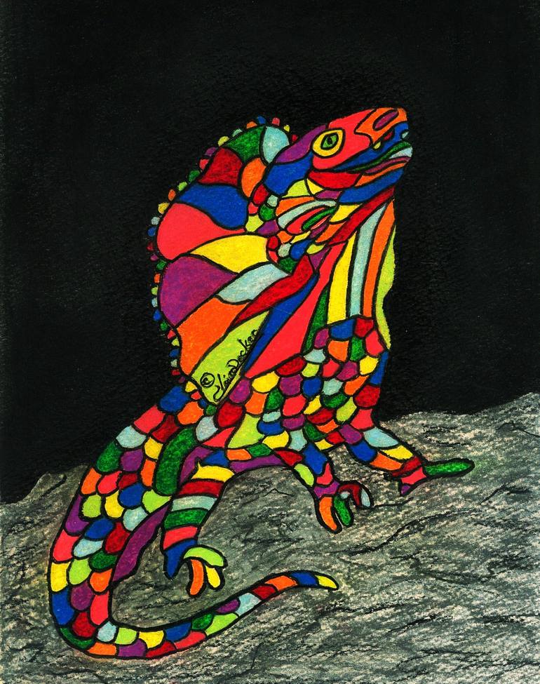 770x975 Saatchi Art Frilled Bearded Dragon Lizard Painting By Claire Decker - Bearded Dragon Painting