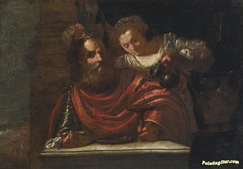 850x592 A Bearded Man A Woman Pouring Wine, Possibly Judith - Bearded Woman Painting