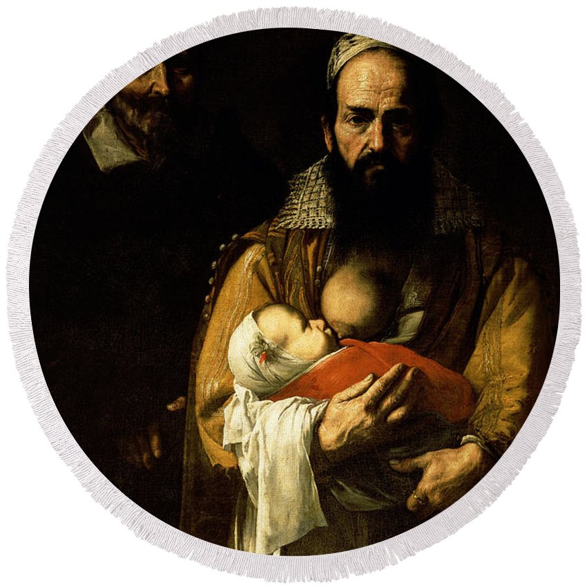 850x850 The Bearded Woman Breastfeeding, 1631 Round Beach Towel For Sale - Bearded Woman Painting