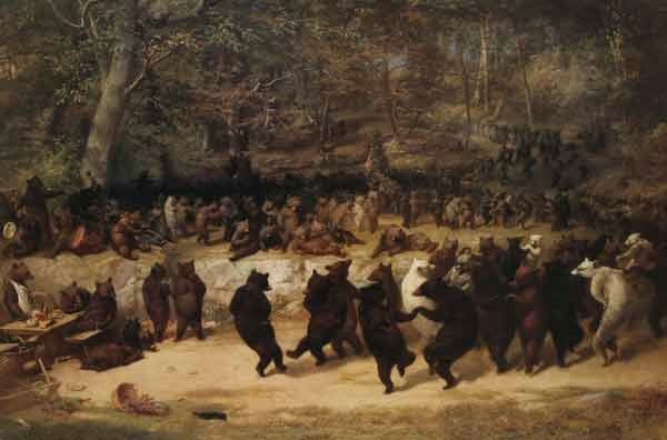 600x396 William Holbrook Beard Paintings, Art Prints, The Bear Dance By - Bears Dancing In The Woods Painting