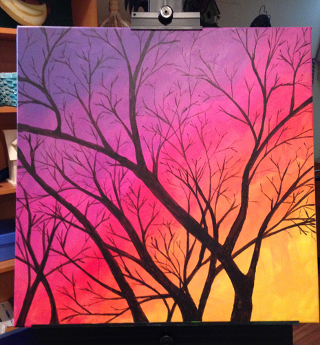 465x500 Easy Steps To Paint A Sunset Sky And A Tree In Acrylic Paints - Beautiful Acrylic Painting