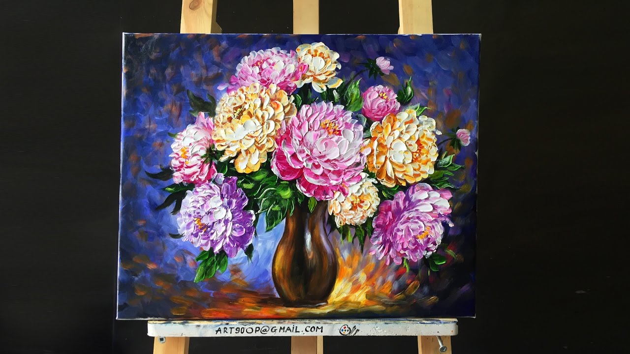 1280x720 Paint Beautiful Peonies With Acrylic Paints And A Palette Knife - Beautiful Acrylic Painting