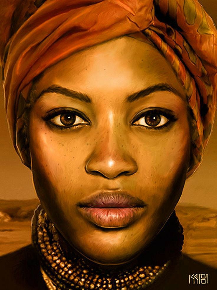 736x981 Art - Beautiful African Woman Painting
