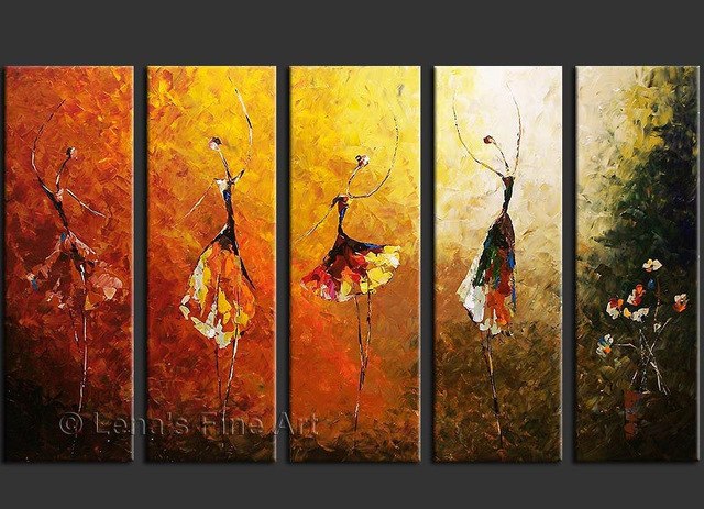 640x463 100% Hand Paint Abstract 5 Panel Canvas Art Ballet Dance Painting - Beautiful Artwork Painting