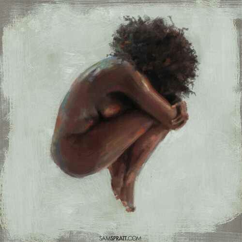 500x500 Natural Hair. Beautiful Black Woman Painting. - Beautiful Black Woman Painting