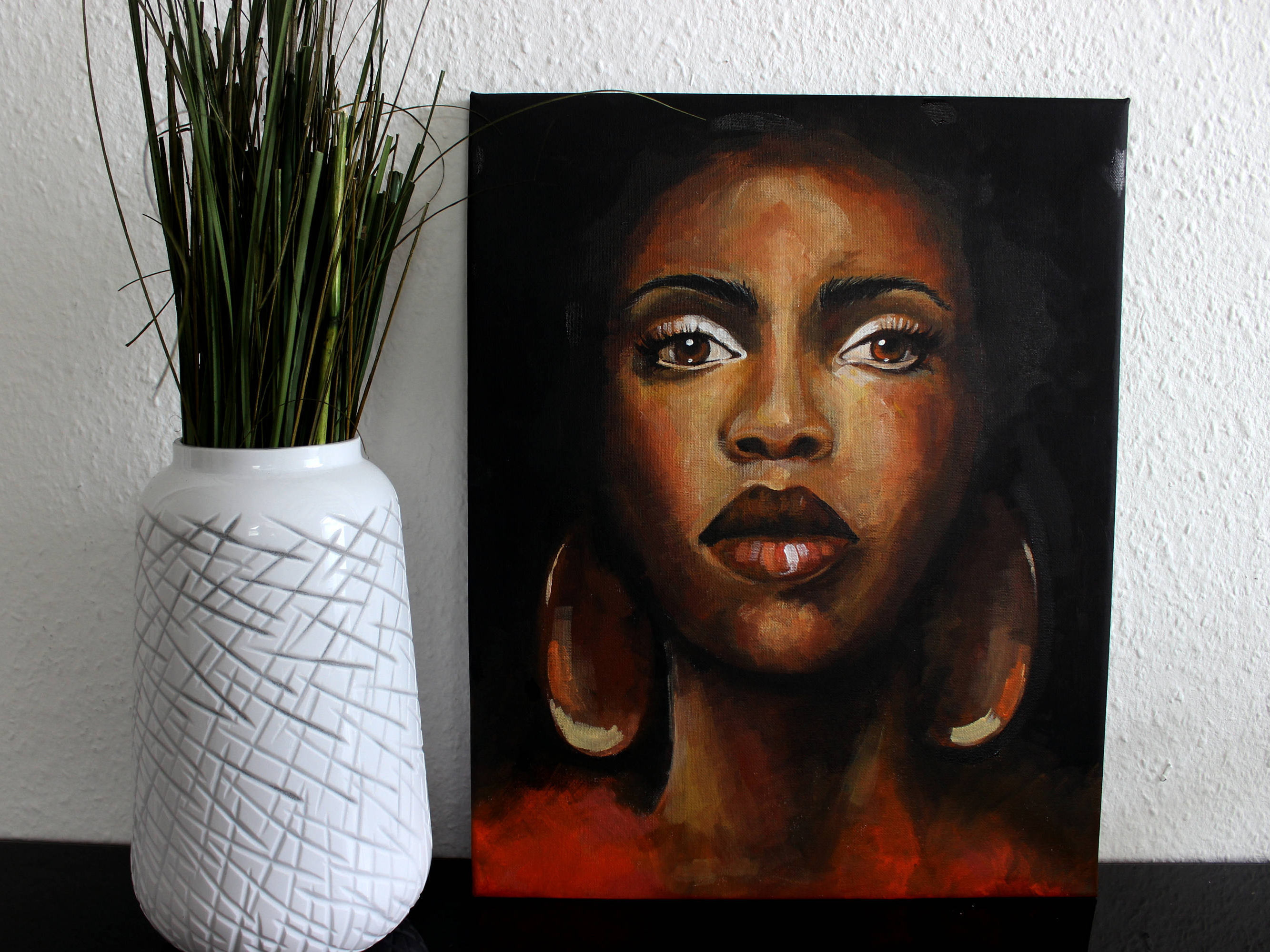 2666x2000 Painting On Black Canvas Inspirational Acrylic Portrait Painting - Beautiful Black Woman Painting