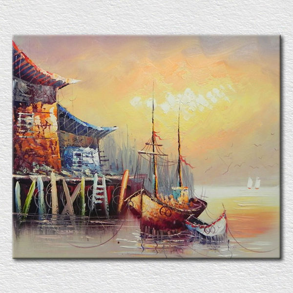 600x600 Canvas Beautiful Landscape Oil Painting Boat - Beautiful Canvas Painting