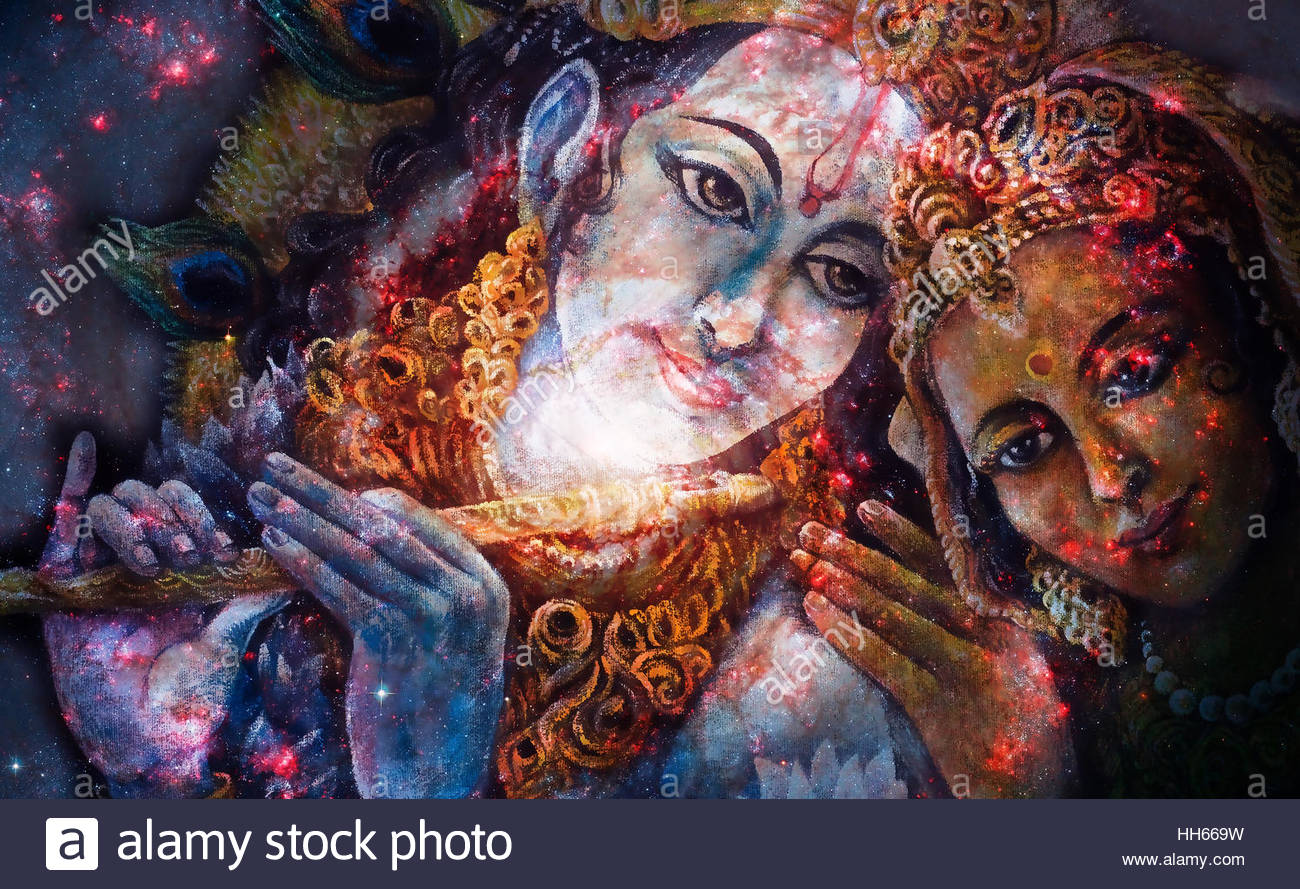 1300x889 Krishna And Radha, Beautiful Hindu Divine Couple, Painting Collage - Beautiful Couple Painting