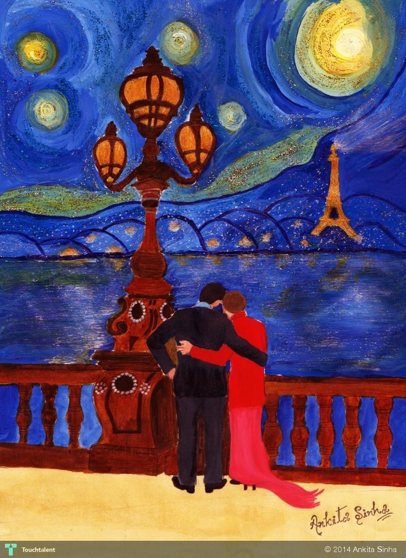 825x1133 Paris Couple Watching Beautiful Eiffel Tower Touchtalent - Beautiful Couple Painting