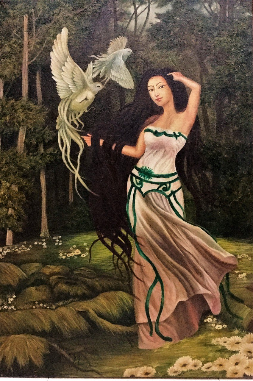 850x1280 Buy Beautiful Girl With Doves Handmade Painting By Manini Soni - Beautiful Girl Painting