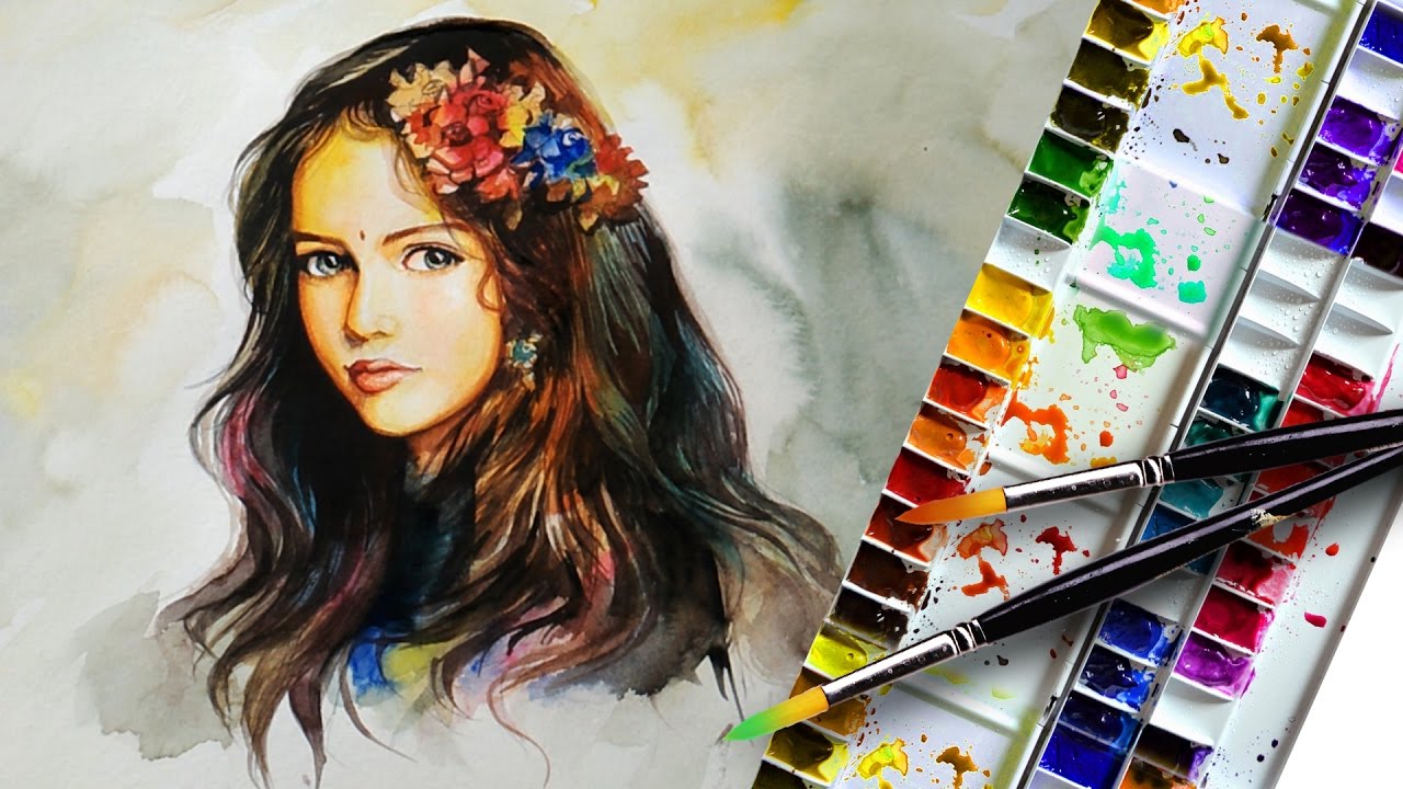 1280x720 Water Color Portrait Of A Beautiful Girl With Step By Step - Beautiful Girl Painting