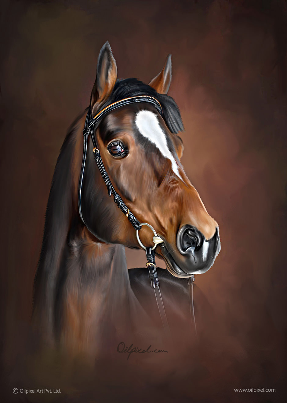 940x1316 Horse Digital Painting Animal Portrait Painting By Oilpixel - Beautiful Horse Painting