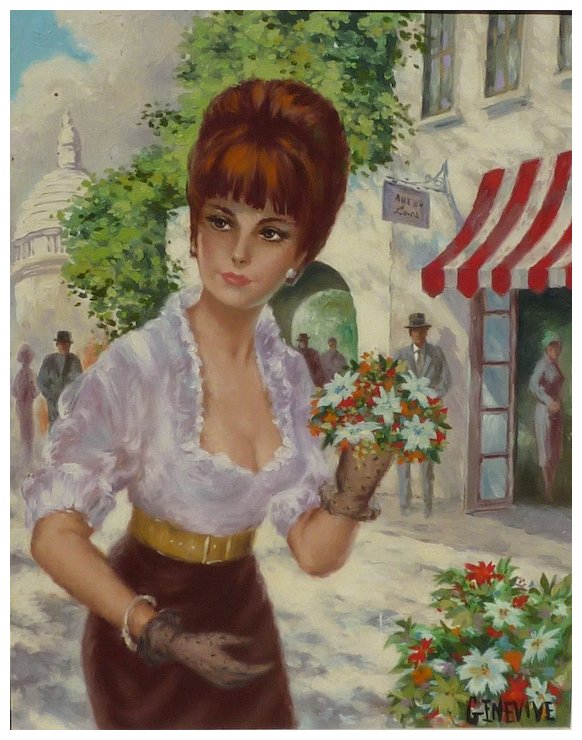 582x740 French 1950's Painting Of Young Beautiful Lady Woman In Paris - Beautiful Lady Painting