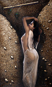 180x300 Graceful Beautiful Lady Matt Framed Painting In 9x15 Inches By - Beautiful Lady Painting