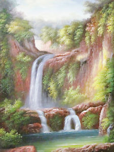 225x300 Oil Painting Beautiful Landscape Scenery Fine Art Waterfall 24x36 - Beautiful Landscape Painting