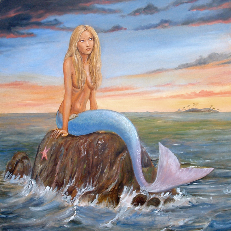 800x799 Blue Mermaid By Dashinvaine - Beautiful Mermaid Painting