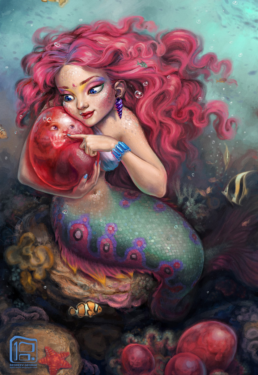 900x1310 Mermaid Will Soon Become A Mother By Redreevgeorge - Beautiful Mermaid Painting