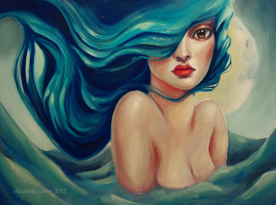 960x713 Pop Surrealism Finert Painting By Elizabeth Caffey - Beautiful Mermaid Painting