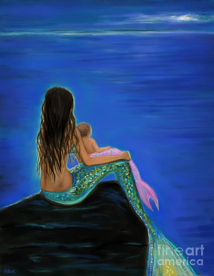 698x900 Beautiful Mermaid Baby Painting By Leslie Allen - Beautiful Mermaid Painting
