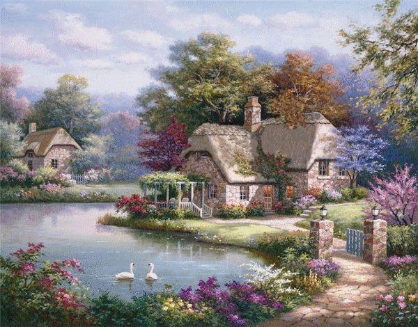 600x470 Beautiful Painting Of House On The Lake Pictures, Photos, - Beautiful Painting Images
