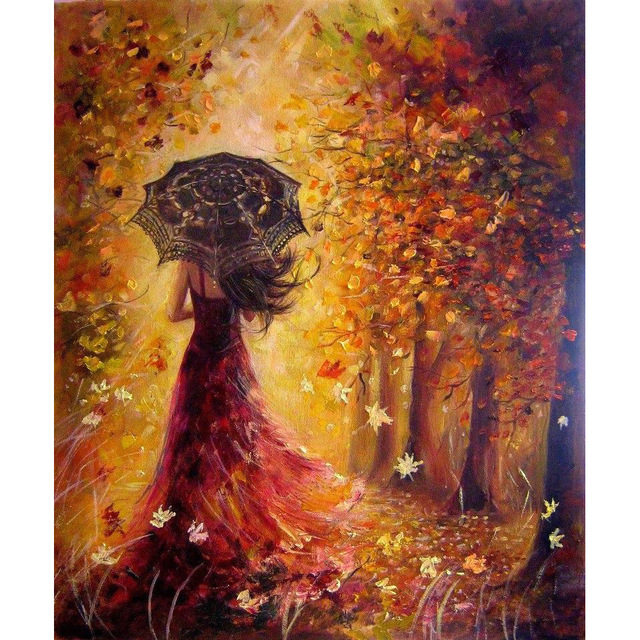 640x640 Beautiful Women Autumn Landscape Diy Painting By Numbers Kits - Beautiful Painting Images