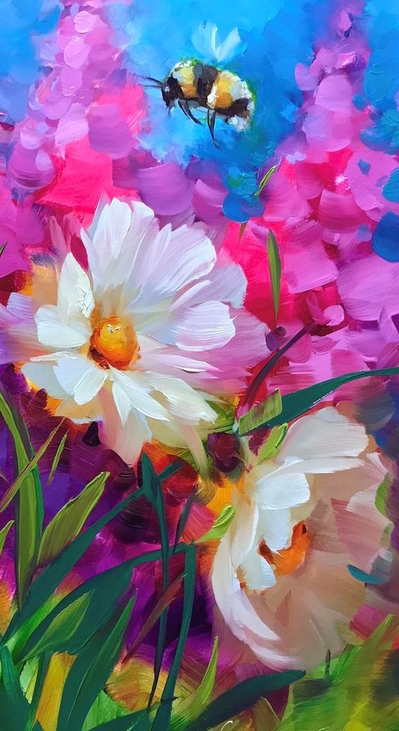 563x1030 Beautiful Painting With Colorful Daisies, Other Flowersnd - Beautiful Painting Images
