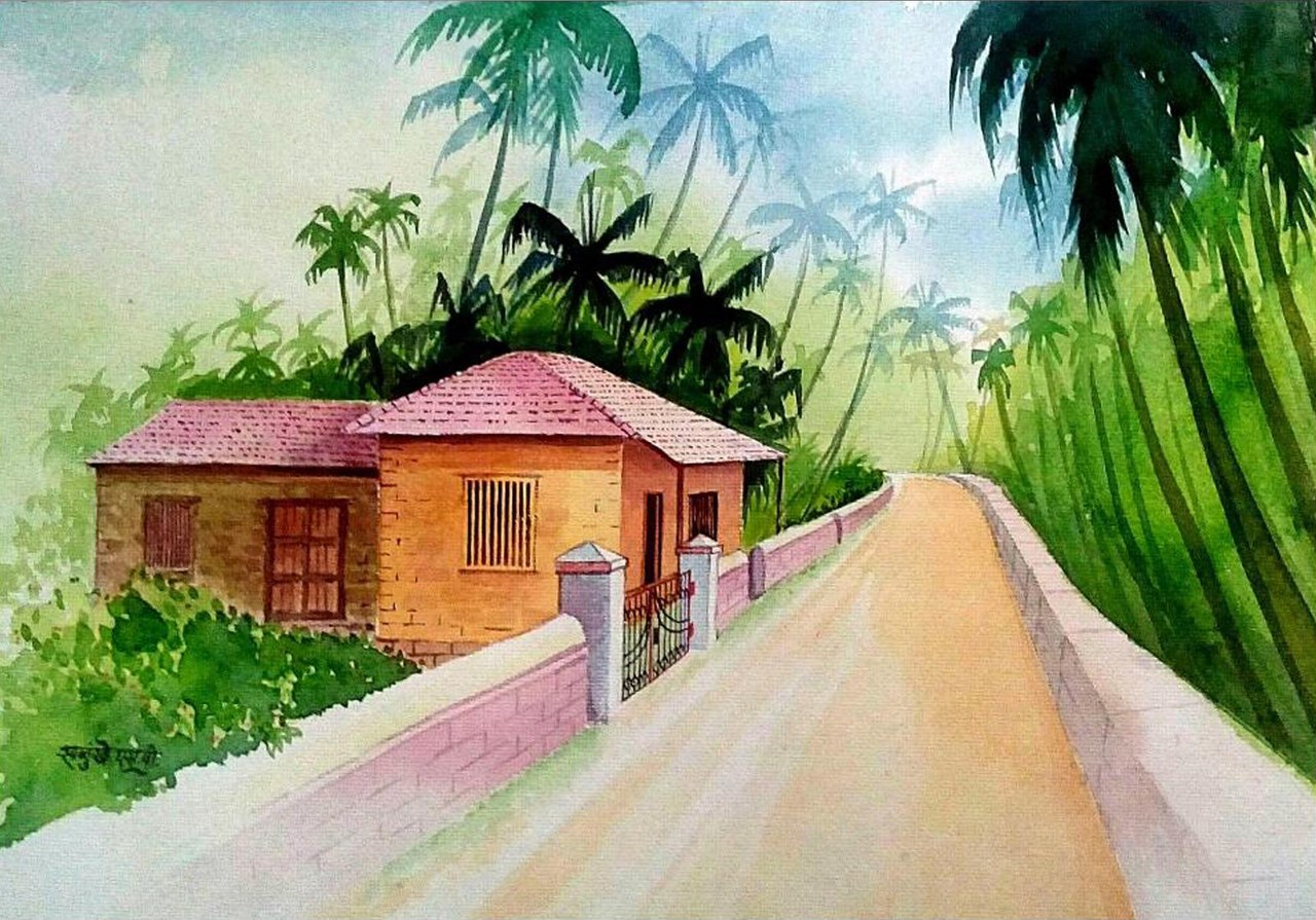 1280x895 Buy Kokan And Coconut Trees Handmade Painting By Santosh Salunkhe - Beautiful Painting Images
