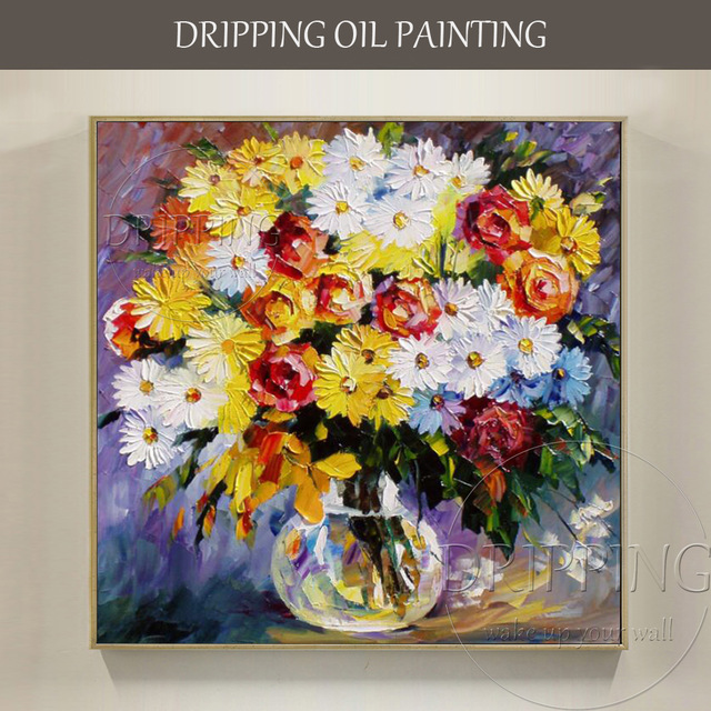 640x640 Artist Hand Painted Beautiful Vase Flower Oil Painting On Canvas - Beautiful Painting Of Flowers