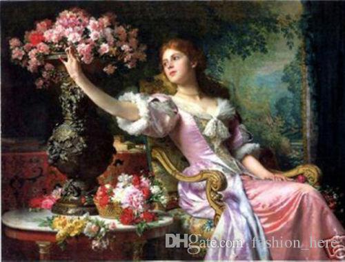 500x380 2018 Framed Beautiful Girl And Flowers,pure Handpainted Portrait - Beautiful Painting Woman