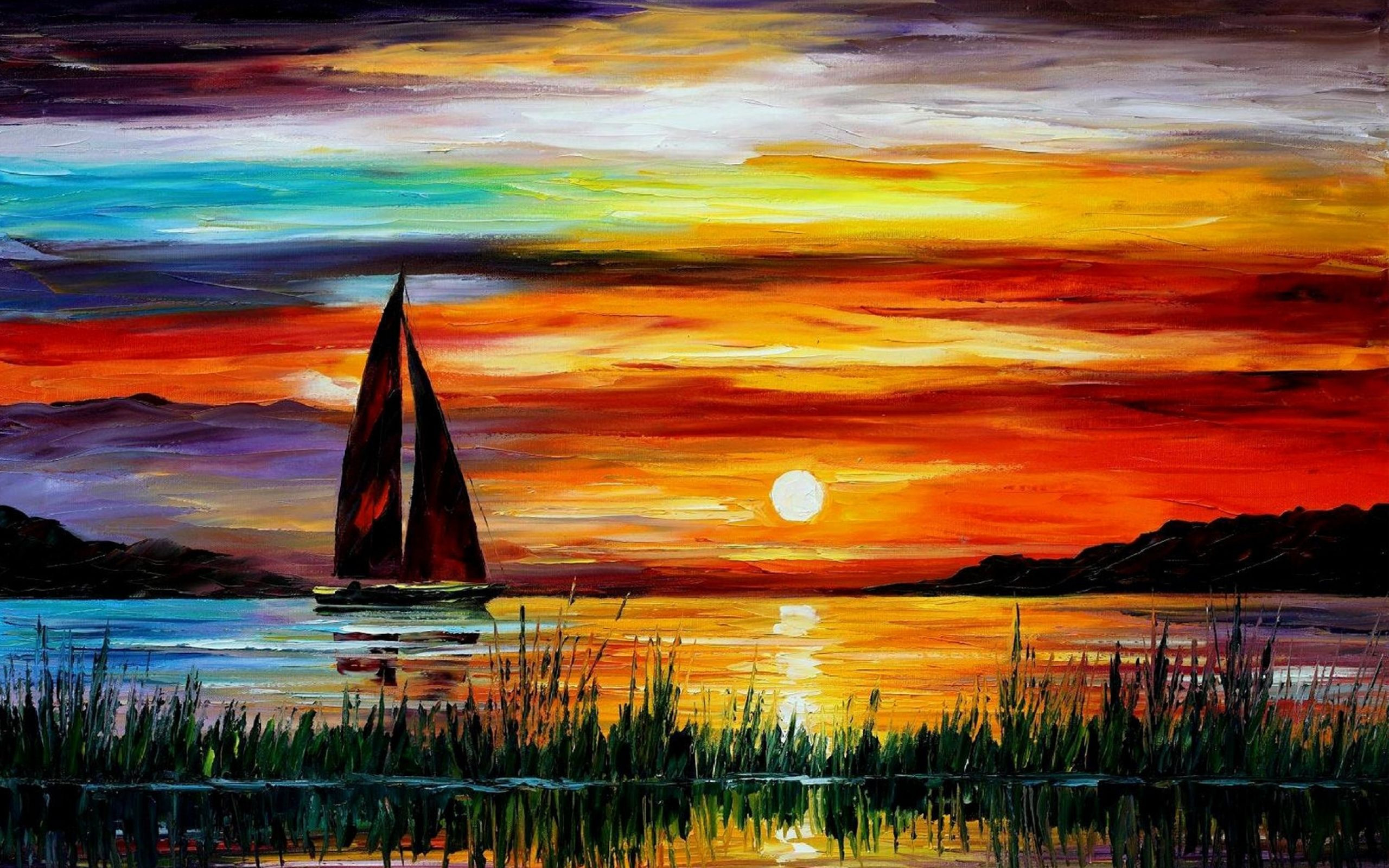 2560x1600 Oil Painting Wallpaper Beautiful Sunset Paintings Leonid Afremov - Beautiful Sunset Painting