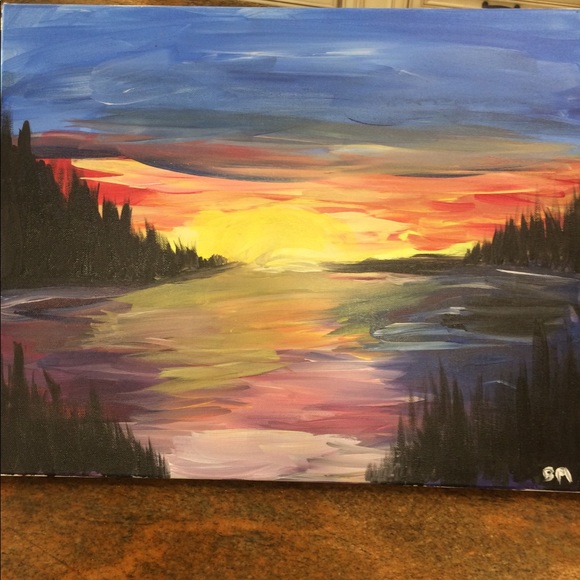 580x580 Other Beautiful Sunset Watercolor Painting Poshmark - Beautiful Sunset Painting